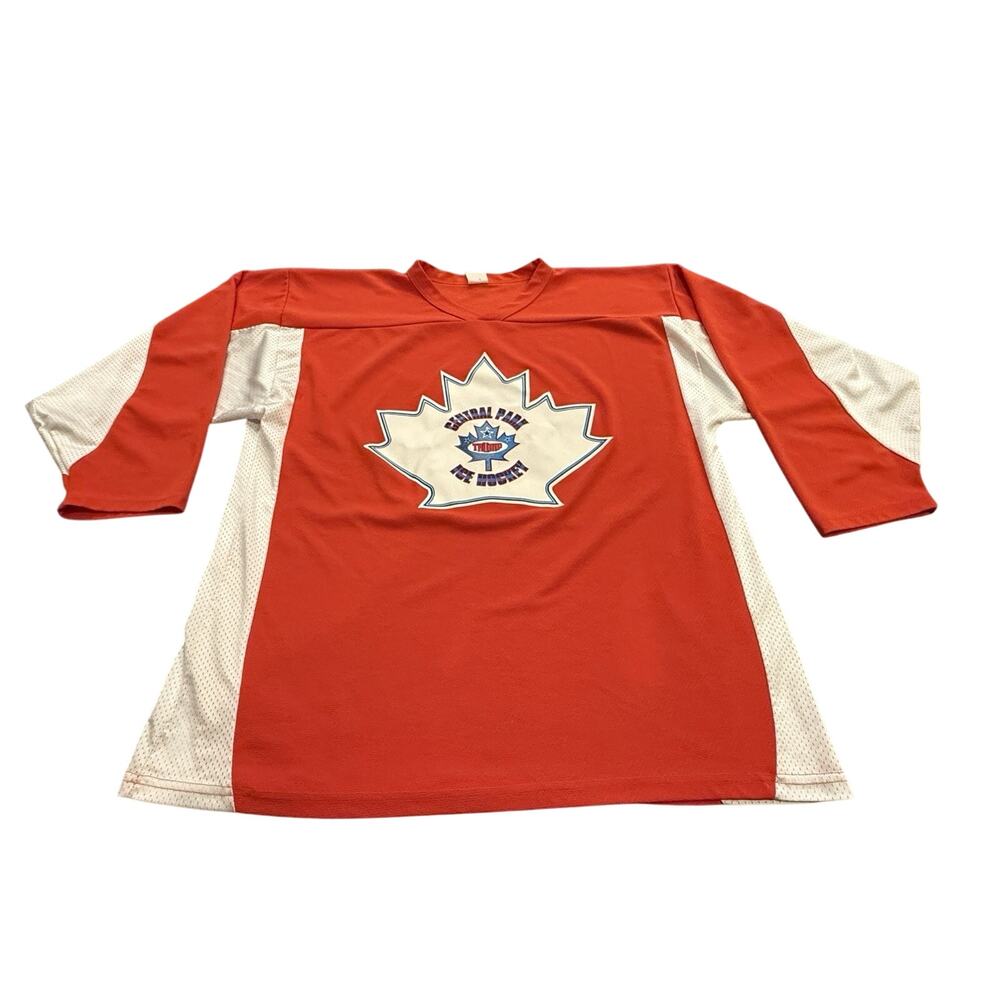 Vtg Athletic Knit Mens Red White Central Park Trump Ice Hockey Jersey #89 XL